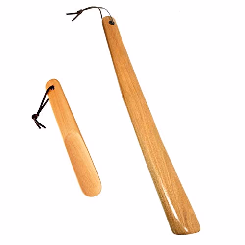 Milai Lot de 2 chausse-pied 40 cm & 16 cm avec corde suspendue, bois Shoe Horn, chausse-pied Wood Shoe Horn, manche large, chaussure, corne, élévateur pour hommes, femmes et enfants (bois dur)
