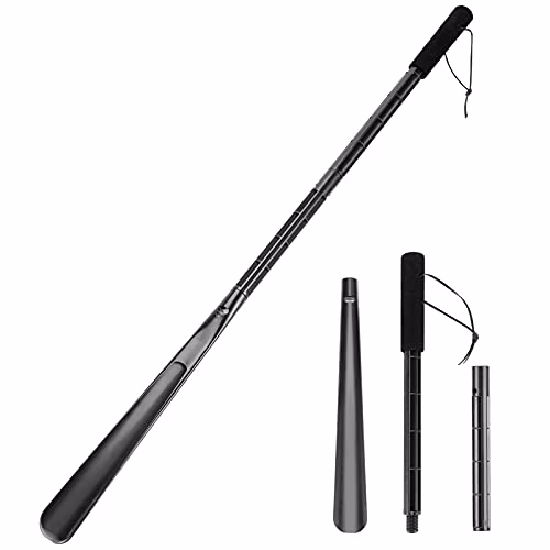 Jrooupmy Chausse-pied Très Long, Rglable en Longueur Portable Chausse-pied Télescopique, Lisse Confortable Ergonomique Chausse-pied Long Manche pour Vieil Homme Femme Enceinte(30-76cm)