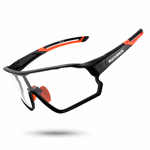 ROCKBROS Lunettes Vélo Hommes Photochromiques, Lunettes de Soleil Photochromiques Cyclisme Hommes Femmes Transparantes Anti-UV400 pour Sport VTT Baseball Pêche Ski Course, Noir
