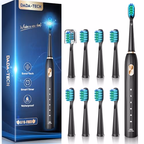 Brosse à Dents Électrique Soniques, Brosse a Dents Électrique pour Adultes et Enfants avec 5 Modes, Minuterie Intégrée et 9 Têtes Electric Toothbrush(Noir)